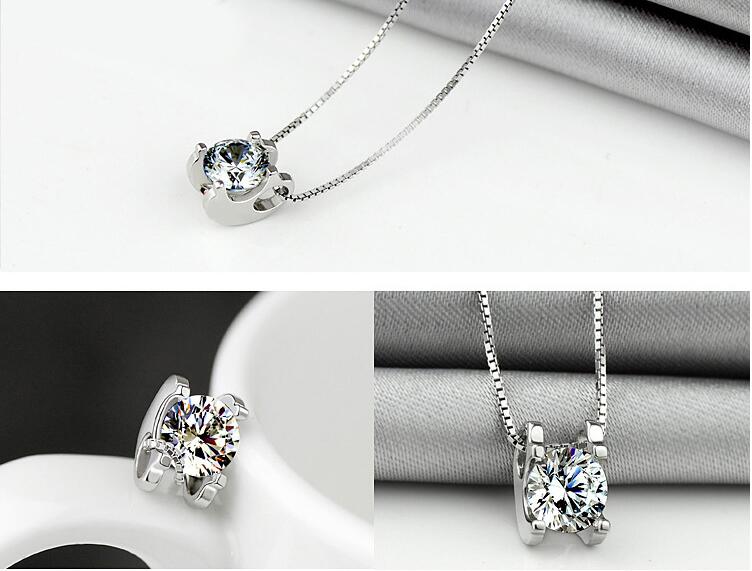 Victoria's Vogue 925 Sterling Silver Jewelry Not Allergic Fashion Simple Zircon Upscale Perspective Square Clavicle Chain Pendant Necklaces