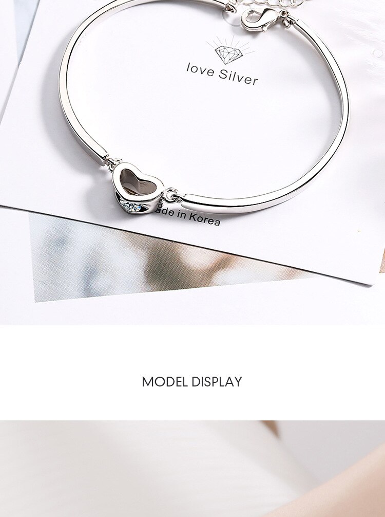 Victoria's Vogue New Fashion Beautiful Popular Bracelets Heart Shaped Women Love 925 Sterling Silver Jewelry Temperament Crystal Bangles