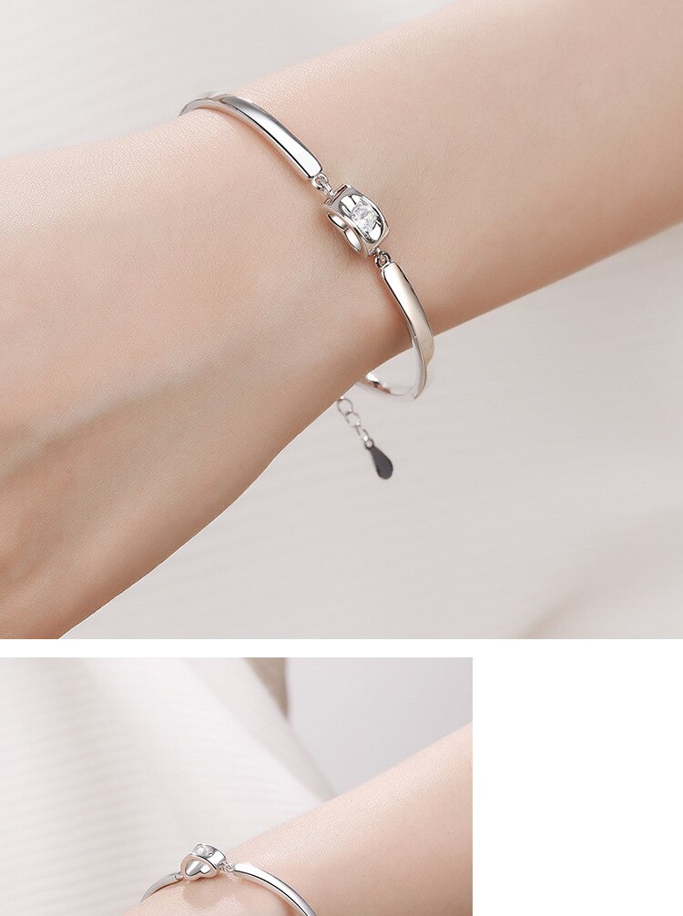 Victoria's Vogue New Fashion Beautiful Popular Bracelets Heart Shaped Women Love 925 Sterling Silver Jewelry Temperament Crystal Bangles