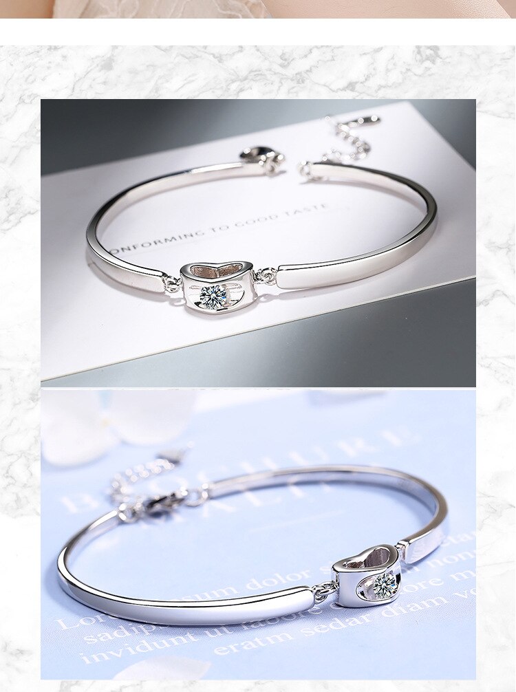 Victoria's Vogue New Fashion Beautiful Popular Bracelets Heart Shaped Women Love 925 Sterling Silver Jewelry Temperament Crystal Bangles