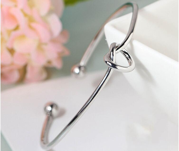 Victoria's Vogue 925 Sterling Silver Jewelry Simple Love Knot Slender Opening Female High-quality Popular Personality Bracelet