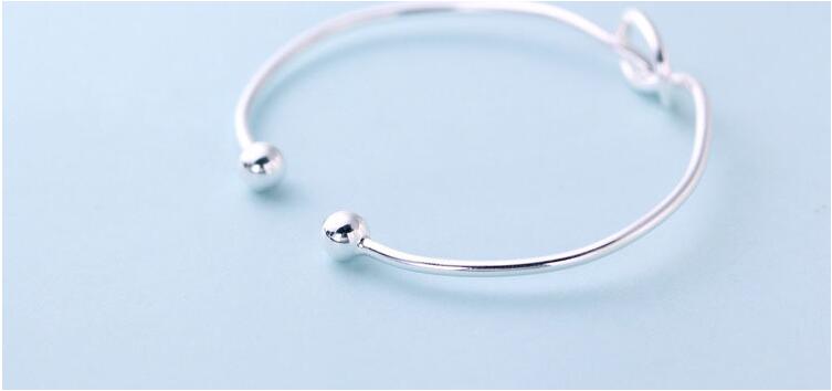 Victoria's Vogue 925 Sterling Silver Jewelry Simple Love Knot Slender Opening Female High-quality Popular Personality Bracelet