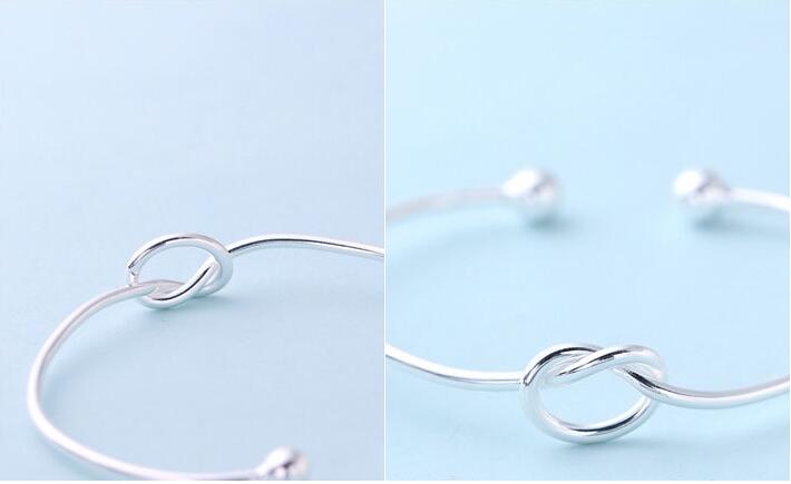 Victoria's Vogue 925 Sterling Silver Jewelry Simple Love Knot Slender Opening Female High-quality Popular Personality Bracelet