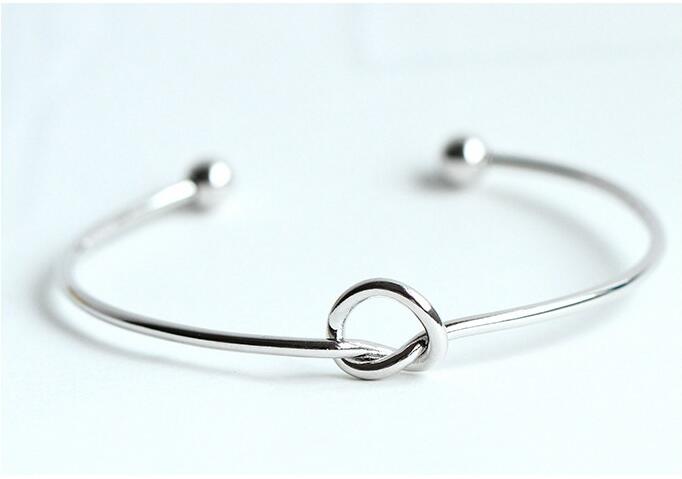 Victoria's Vogue 925 Sterling Silver Jewelry Simple Love Knot Slender Opening Female High-quality Popular Personality Bracelet