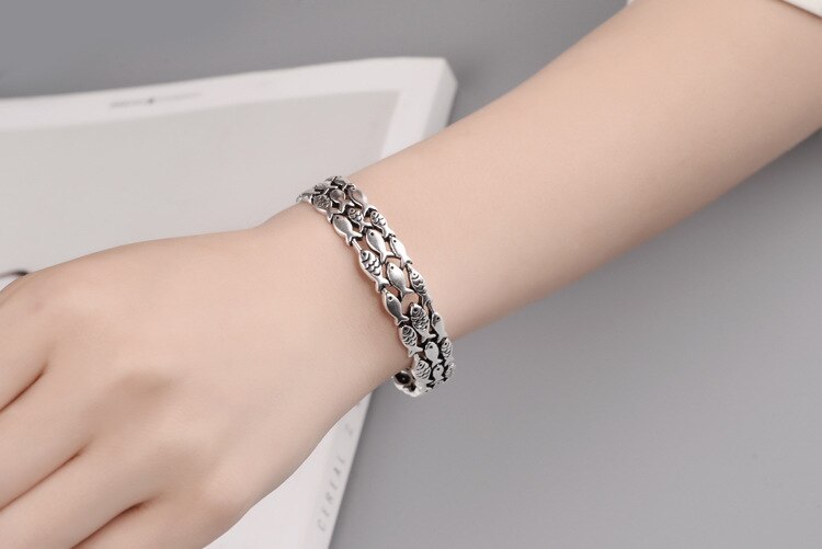 Victoria's Vogue New Atmosphere Fish Retro Exquisite 925 Sterling Silver Jewelry Bracelets Creative Cute Fish Group Thai Silver Bangles