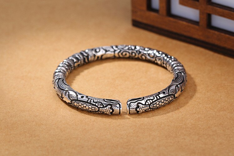 Victoria's Vogue New Exquisite Ssangyong Pley Beads Bracelets 925 Sterling Silver Jewelry Double Dragon Means Good Luck Bangles