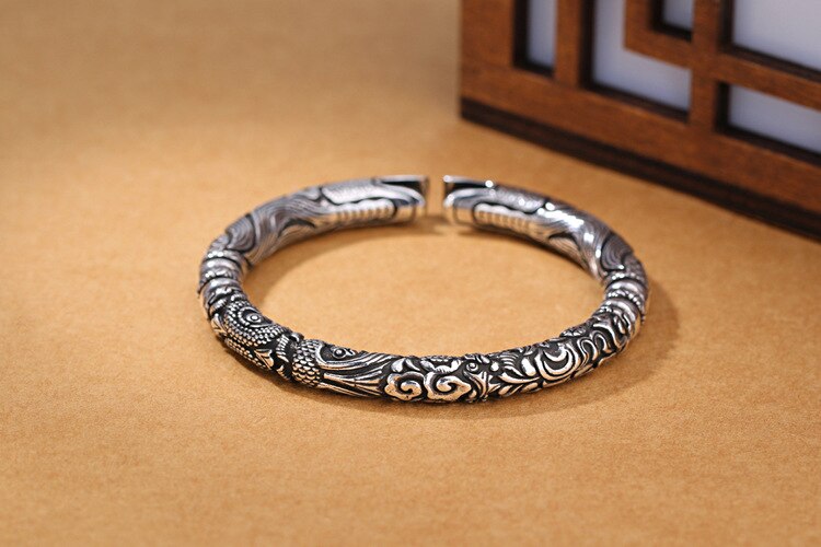 Victoria's Vogue New Exquisite Ssangyong Pley Beads Bracelets 925 Sterling Silver Jewelry Double Dragon Means Good Luck Bangles