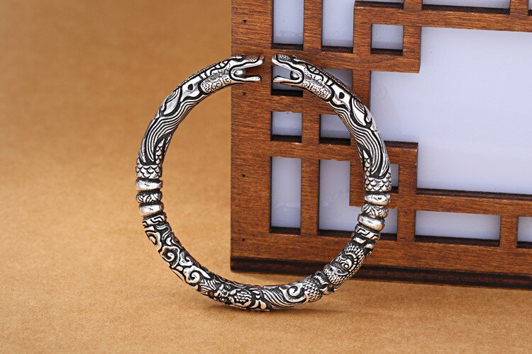 Victoria's Vogue New Exquisite Ssangyong Pley Beads Bracelets 925 Sterling Silver Jewelry Double Dragon Means Good Luck Bangles