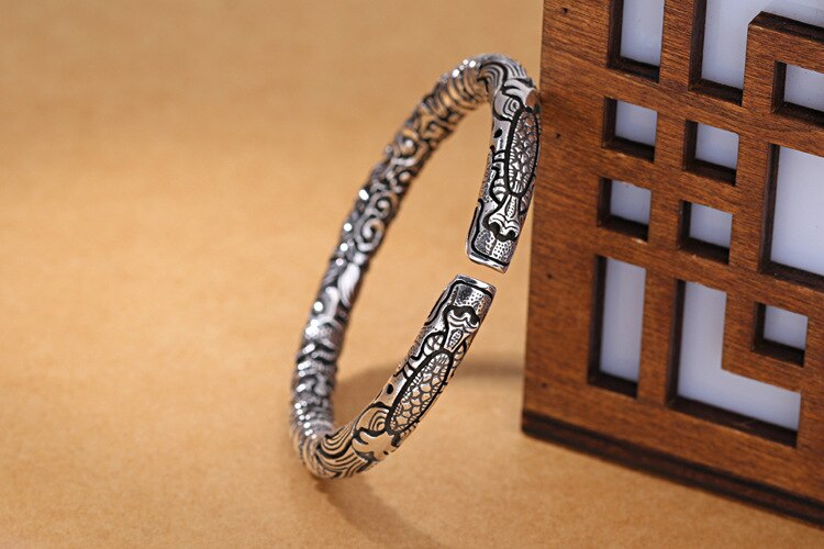 Victoria's Vogue New Exquisite Ssangyong Pley Beads Bracelets 925 Sterling Silver Jewelry Double Dragon Means Good Luck Bangles