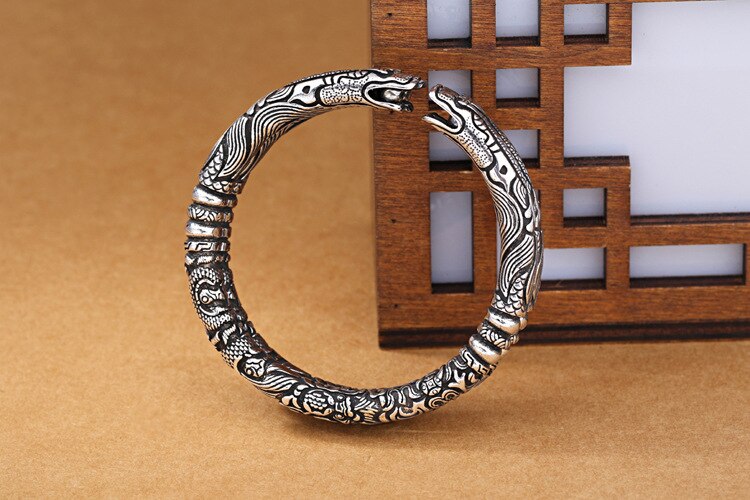 Victoria's Vogue New Exquisite Ssangyong Pley Beads Bracelets 925 Sterling Silver Jewelry Double Dragon Means Good Luck Bangles