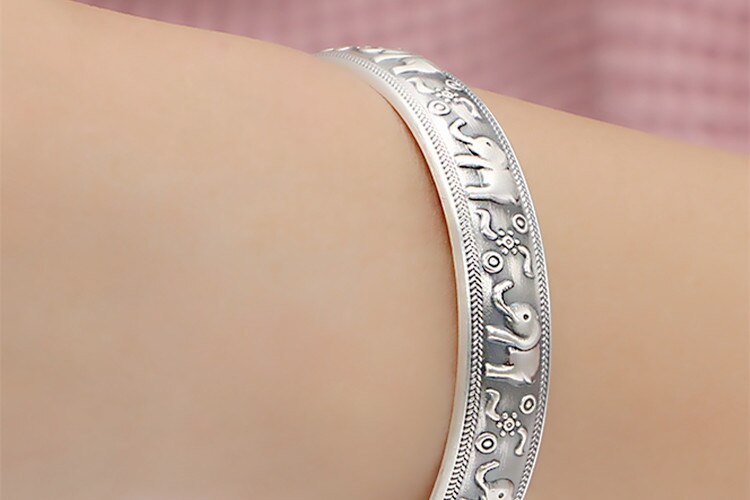 Victoria's Vogue New Creative Cute Animal Retro Thai Silver Bracelets 925 Sterling Silver Jewelry Personality Elephant Domineering Bangles