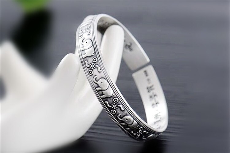 Victoria's Vogue New Creative Cute Animal Retro Thai Silver Bracelets 925 Sterling Silver Jewelry Personality Elephant Domineering Bangles