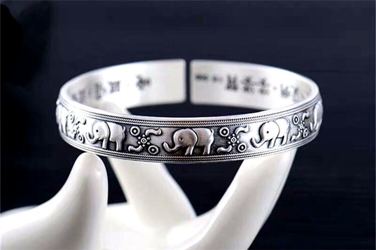 Victoria's Vogue New Creative Cute Animal Retro Thai Silver Bracelets 925 Sterling Silver Jewelry Personality Elephant Domineering Bangles