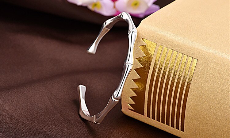 Victoria's vogue New Korean Style Simple Fashion Creative Bamboo Bracelets 925 Sterling Silver Jewelry Smooth Personality Bangles