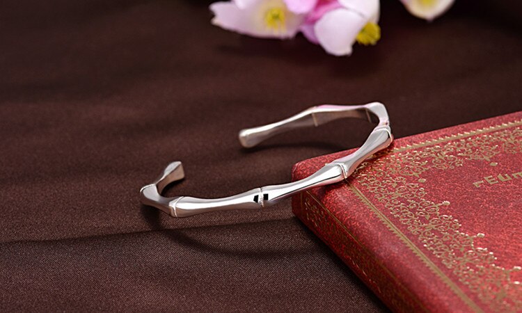 Victoria's vogue New Korean Style Simple Fashion Creative Bamboo Bracelets 925 Sterling Silver Jewelry Smooth Personality Bangles