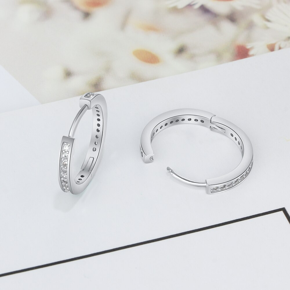 Victoria's Vogue 925 Sterling Silver Round Hoop Earrings for Women Classic Style Cubic Zirconia Paved Circle Earrings Fine Jewelry (Lam Hub Fong)