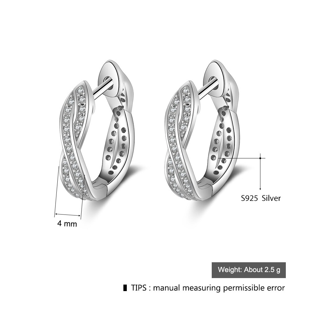 Victoria's vogue Classic Real 925 Sterling Silver Hoop Earrings Cubic Zirconia Twisted Earrings for Women Silver 925 Fine Jewelry