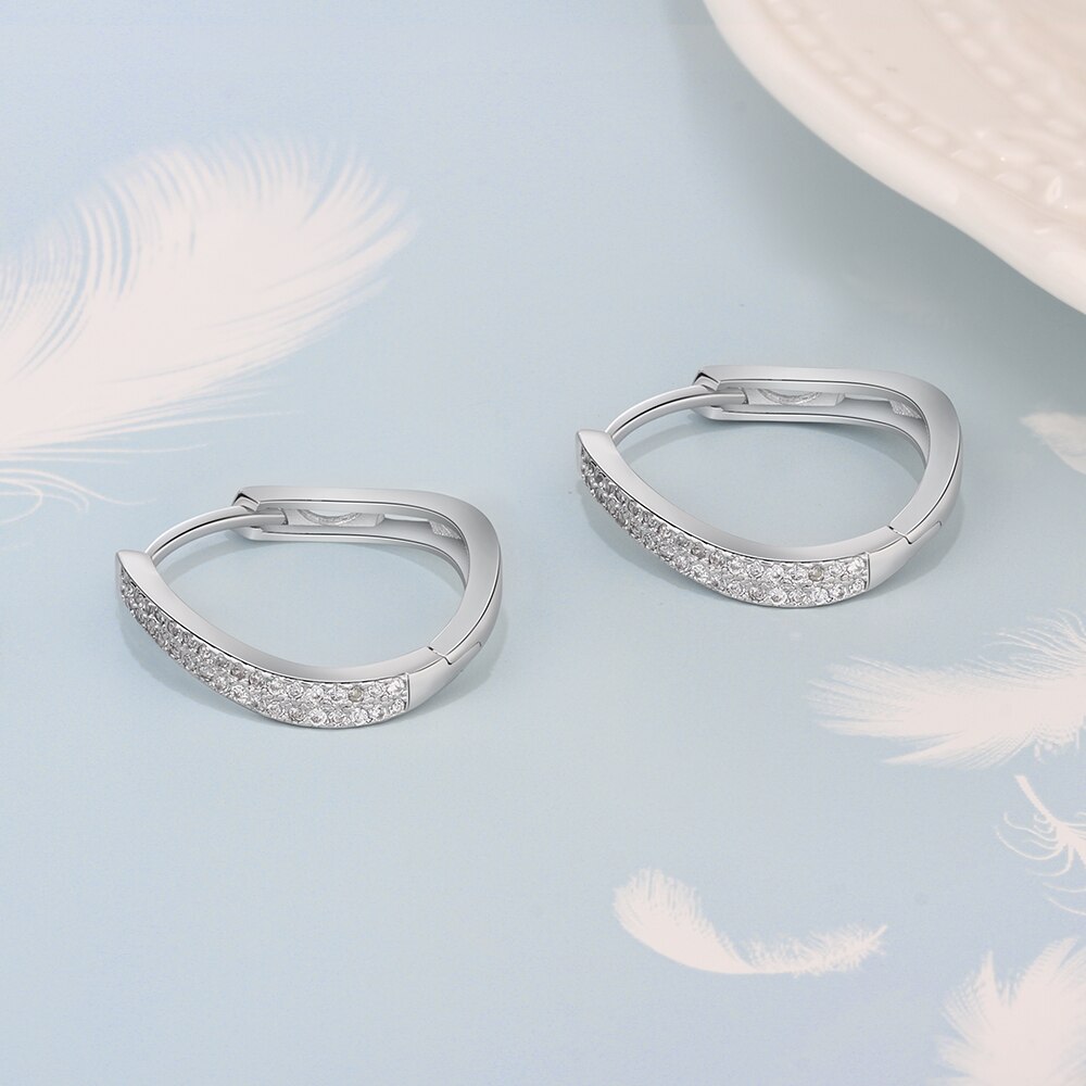 Victoria's Vogue Classic Style Silver Color Jewelry Curved Hoop Earrings with Zircon for Women Anniversary Jewelry Mother's Day Gift