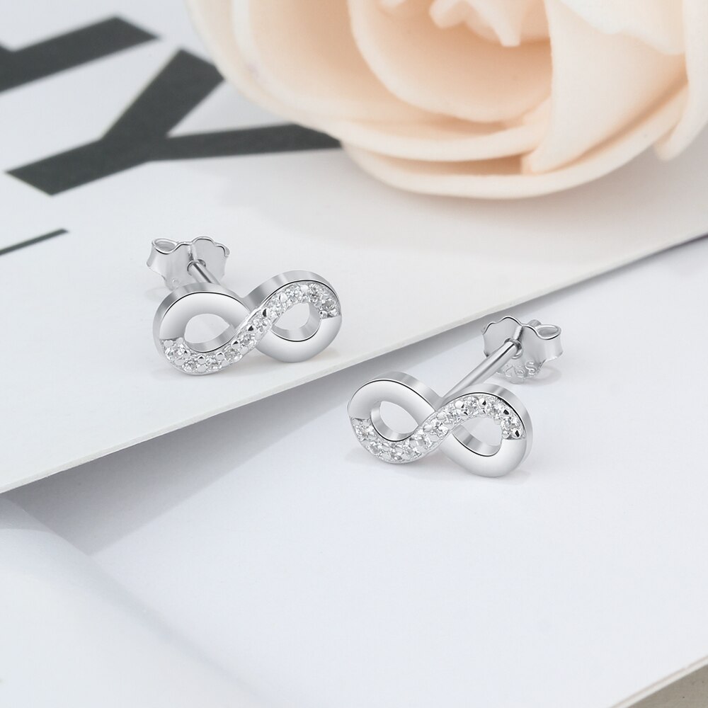 Victoria's Vogue 925 Sterling Silver Infinity Love Earrings for Women Number 8 Shape Cubic Zirconia Stud Earrings Anniversary Gift