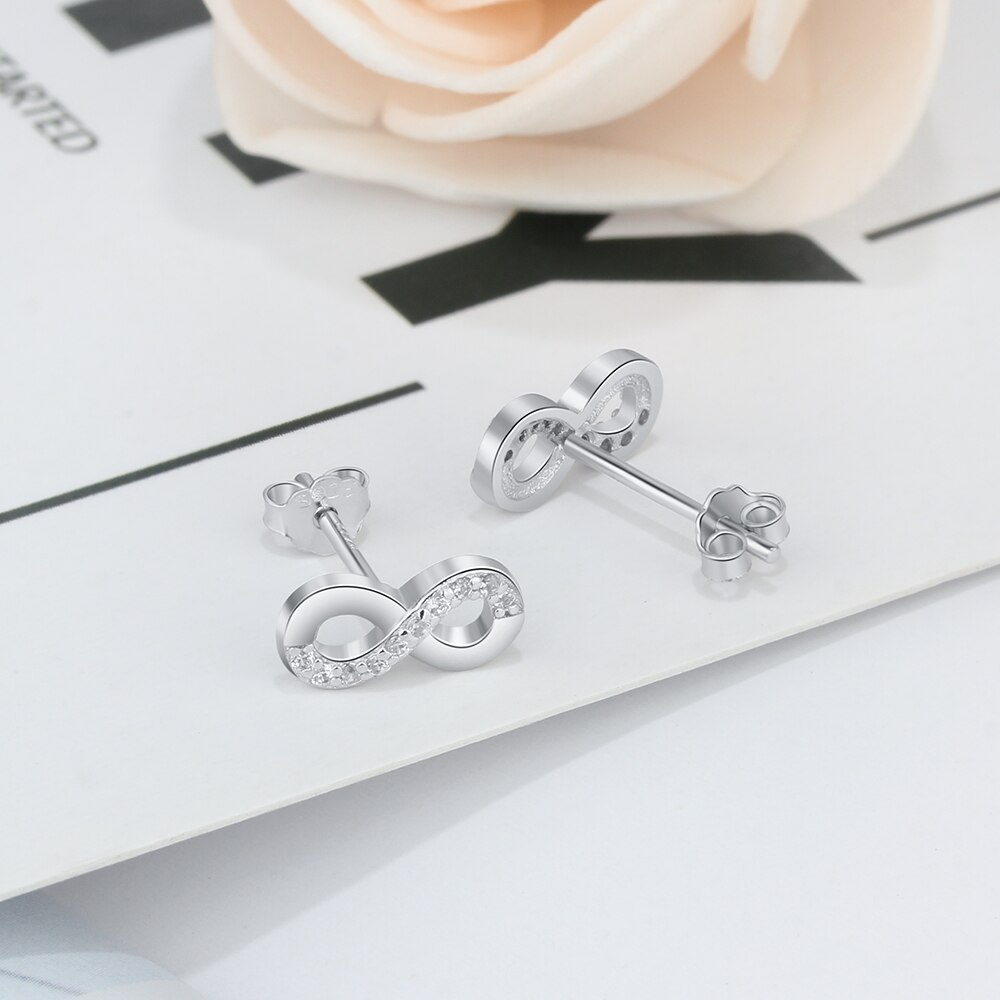 Victoria's Vogue 925 Sterling Silver Infinity Love Earrings for Women Number 8 Shape Cubic Zirconia Stud Earrings Anniversary Gift