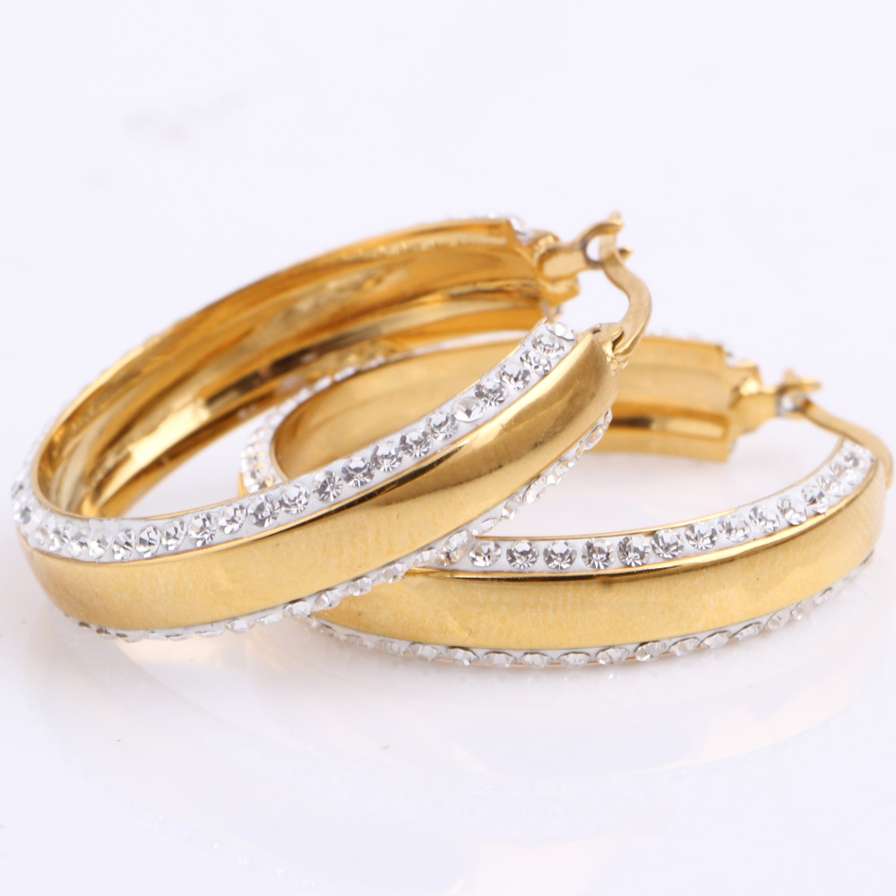 Victoria's Three Color Stainless Titanium Steel Gold Wings Women Crystal Hoop Earrings for Wedding Victoria's Three Color Stainless Titanium Steel Gold Wings Women Crystal Hoop Earrings for Wedding