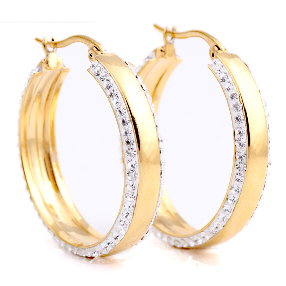 Victoria's Three Color Stainless Titanium Steel Gold Wings Women Crystal Hoop Earrings for Wedding Victoria's Three Color Stainless Titanium Steel Gold Wings Women Crystal Hoop Earrings for Wedding
