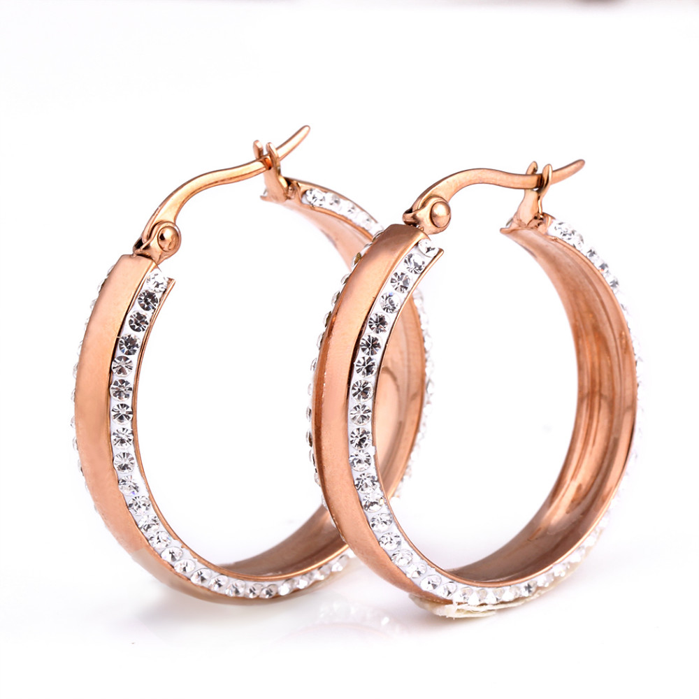 Victoria's Three Color Stainless Titanium Steel Gold Wings Women Crystal Hoop Earrings for Wedding Victoria's Three Color Stainless Titanium Steel Gold Wings Women Crystal Hoop Earrings for Wedding