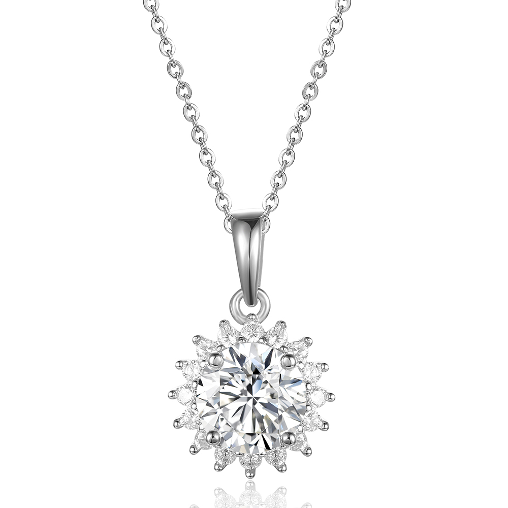 Victoria's Vogue 100% 925 Sterling Silver Necklace Women Luxury Sun Flower Moissanite Necklace Silver Wedding Pendant Necklace Jewelry Gift