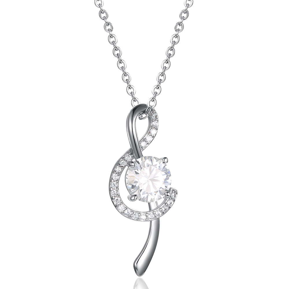Victoria's Vogue 100% 925 Sterling Silver Jewelry Women Personality Musical Note Moissanite Necklace Silver Wedding Pendant Necklace Gift