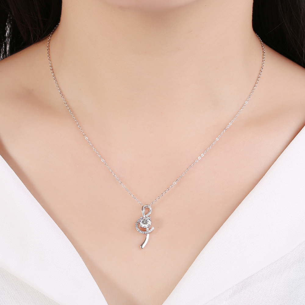 Victoria's Vogue 100% 925 Sterling Silver Jewelry Women Personality Musical Note Moissanite Necklace Silver Wedding Pendant Necklace Gift