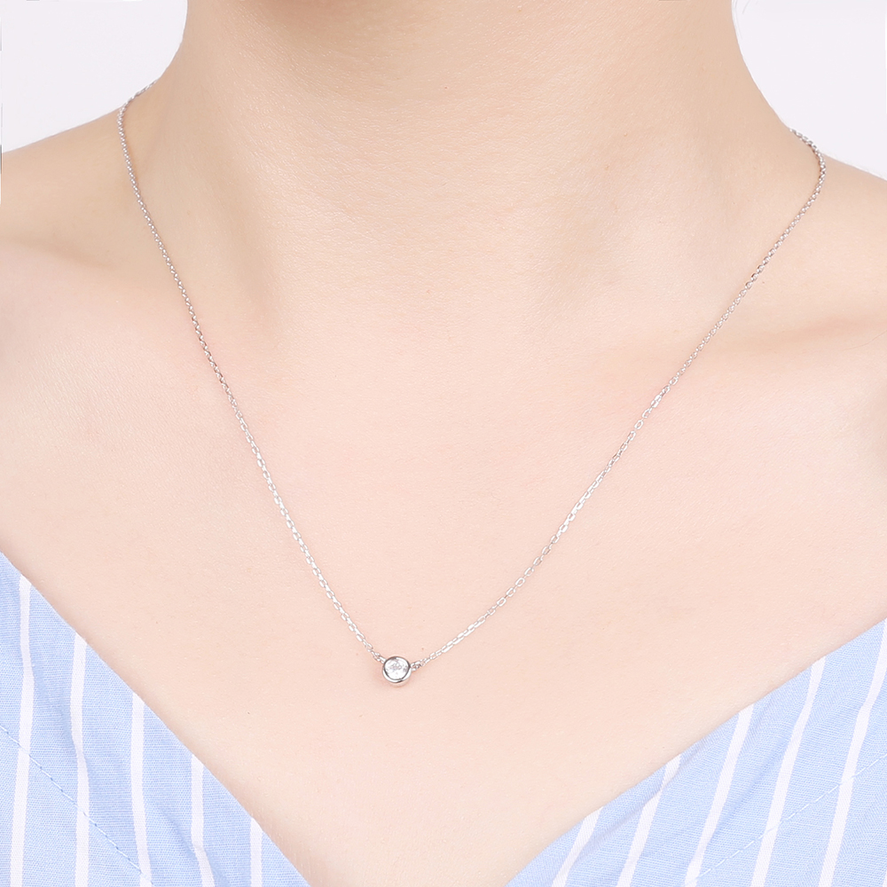 Victoria's Vogue Real 100% 925 Sterling Silver Necklace Simple Clear CZ Zircon Necklace for Women Wedding Band Engagement Jewelry