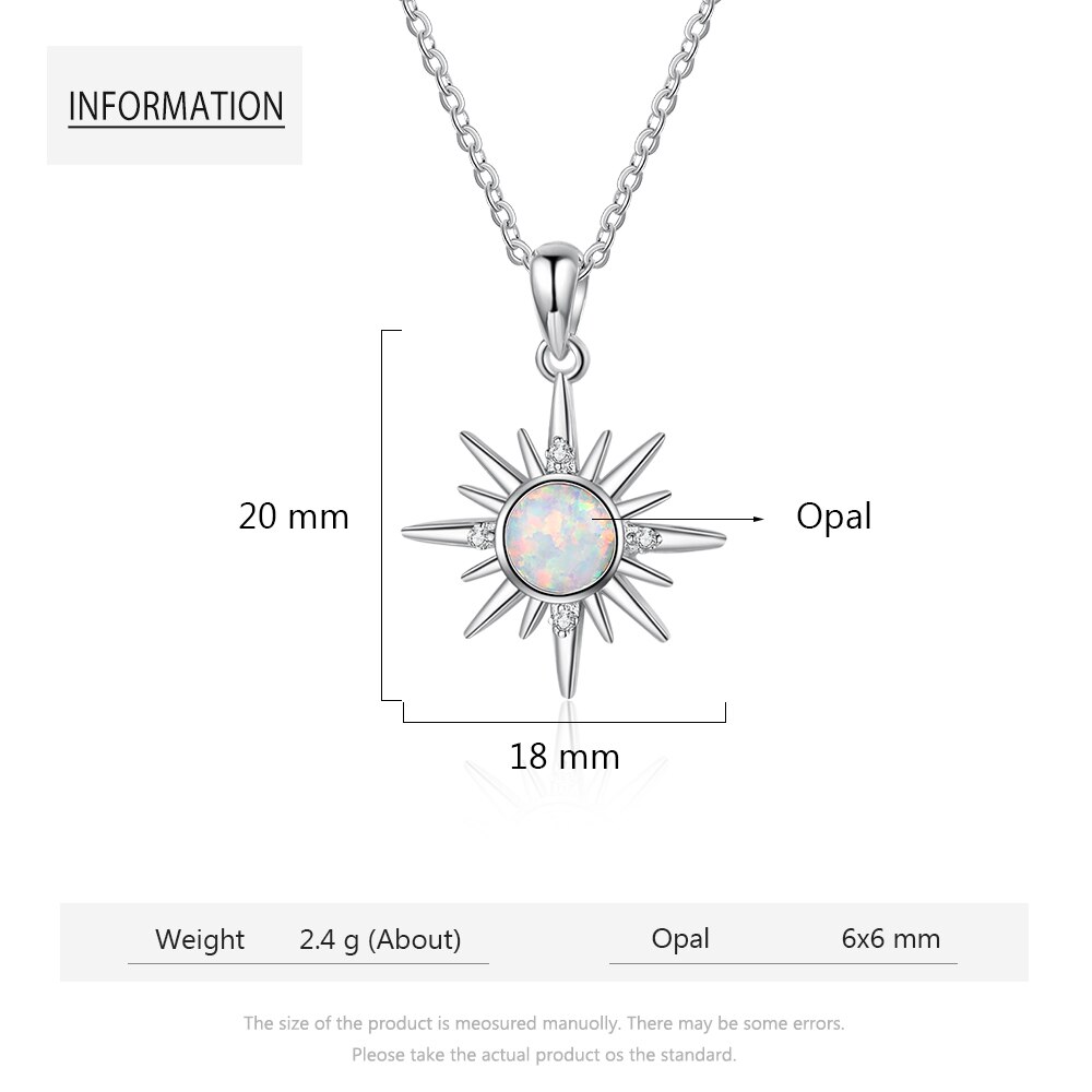 Victoria's Vogue Luxury 925 Sterling Silver Sun Pendant Necklace White Fire Opal Necklace with Zircon Women Necklaces Jewelry