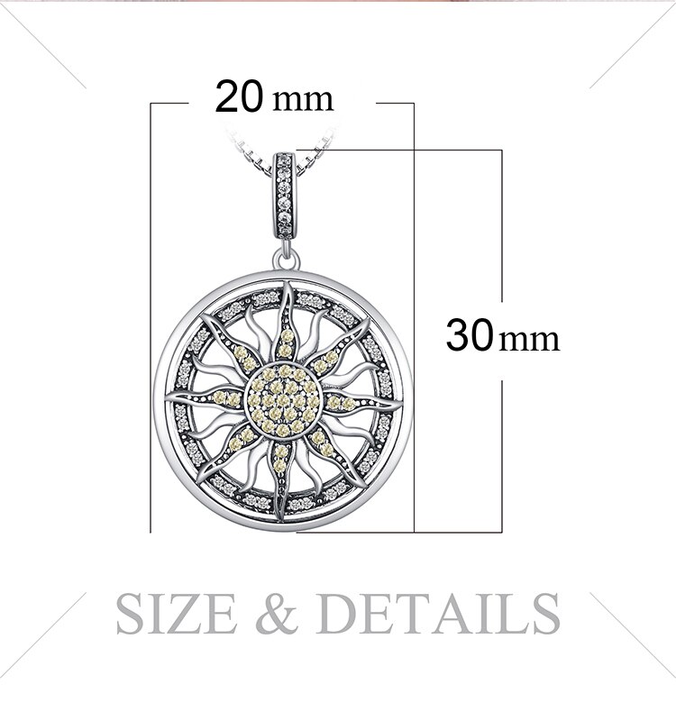 Victoria's Vogue Celestial Sun 925 Sterling Silver Cubic Zirconia Charm Statement Pendant Necklace Women Jewelry No Chain