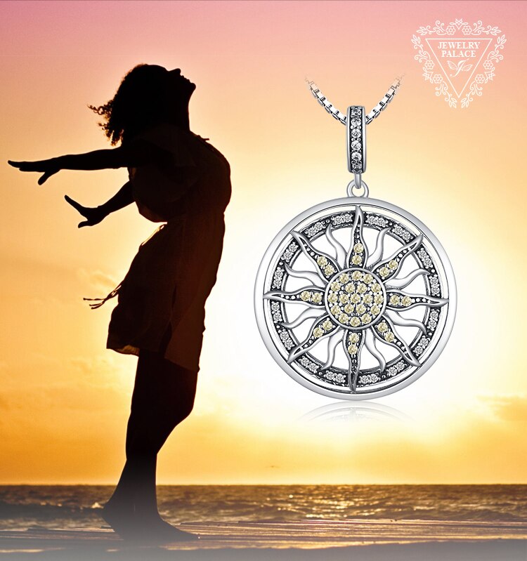 Victoria's Vogue Celestial Sun 925 Sterling Silver Cubic Zirconia Charm Statement Pendant Necklace Women Jewelry No Chain
