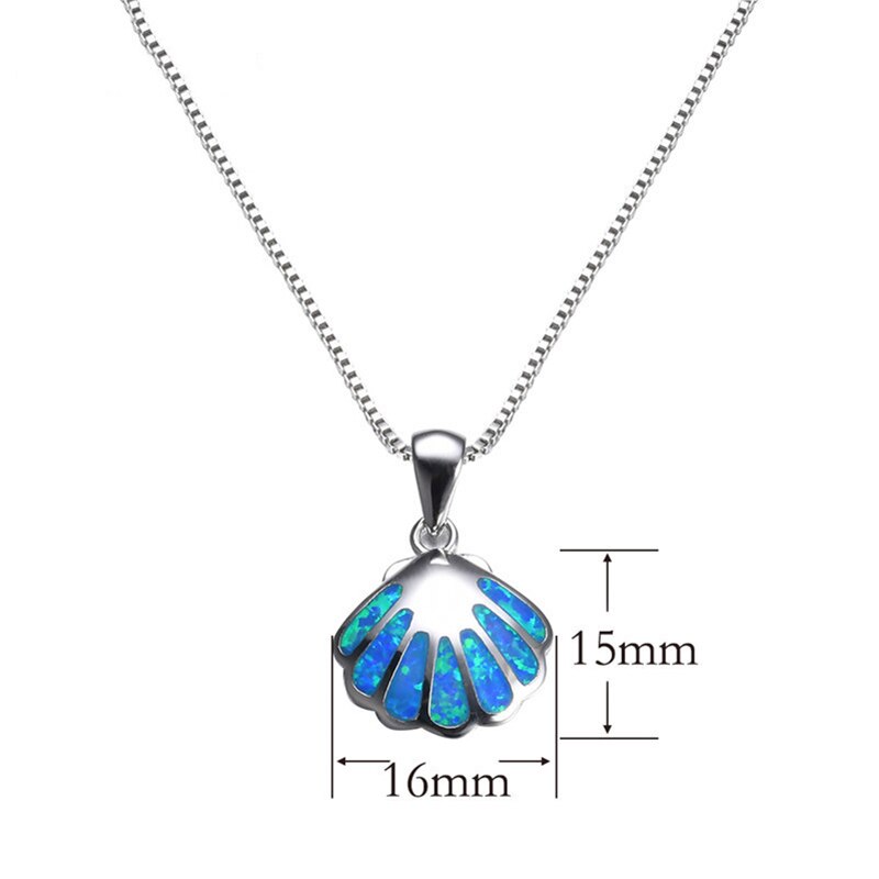 Victoria's Vogue 925 Sterling Silver Cute Shell Pendant Necklaces For Women Wedding Jewelry Blue Fire Opal Stone Female Summer Beach Necklaces