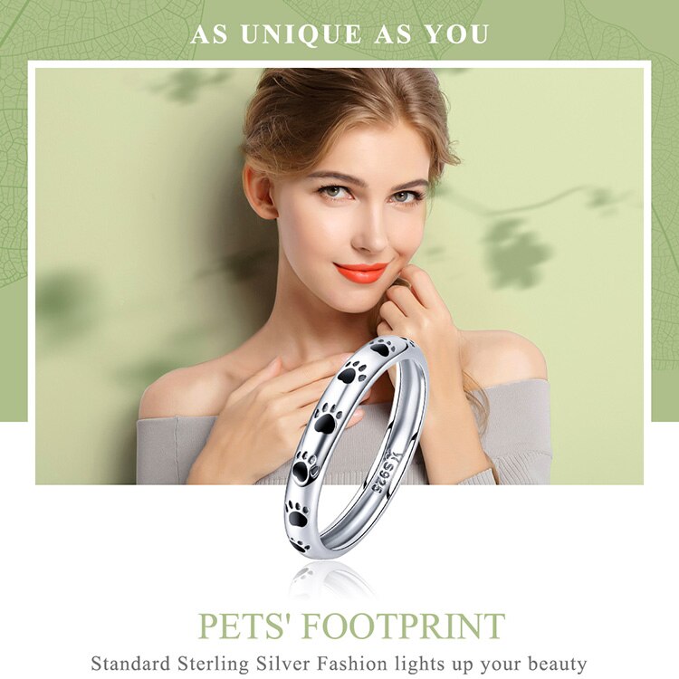 Victoria's Vogue 925 Sterling Silver Stackable Dog Cat Footprints Finger Rings for Women Wedding  Ring Jewelry Valentine's Day GIFT