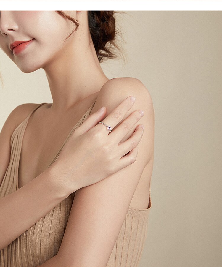 Victoria's Vogue Real 925 Sterling Silver Pink Love CZ Ring For Fashion Women Cute Fine Jewelry 2021 wedding Accessories Gift