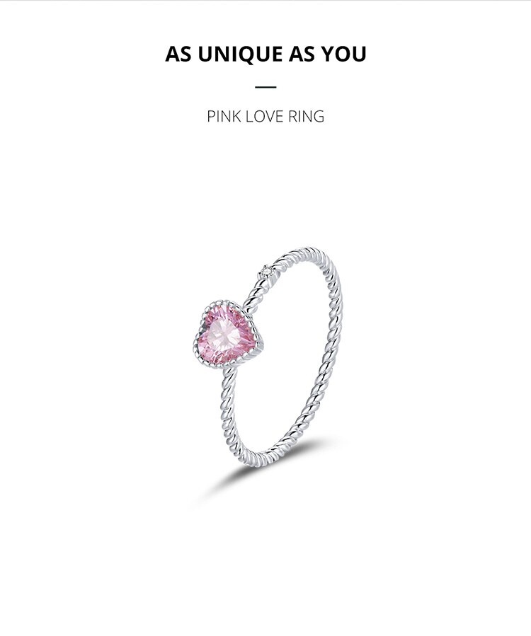 Victoria's Vogue Real 925 Sterling Silver Pink Love CZ Ring For Fashion Women Cute Fine Jewelry 2021 wedding Accessories Gift
