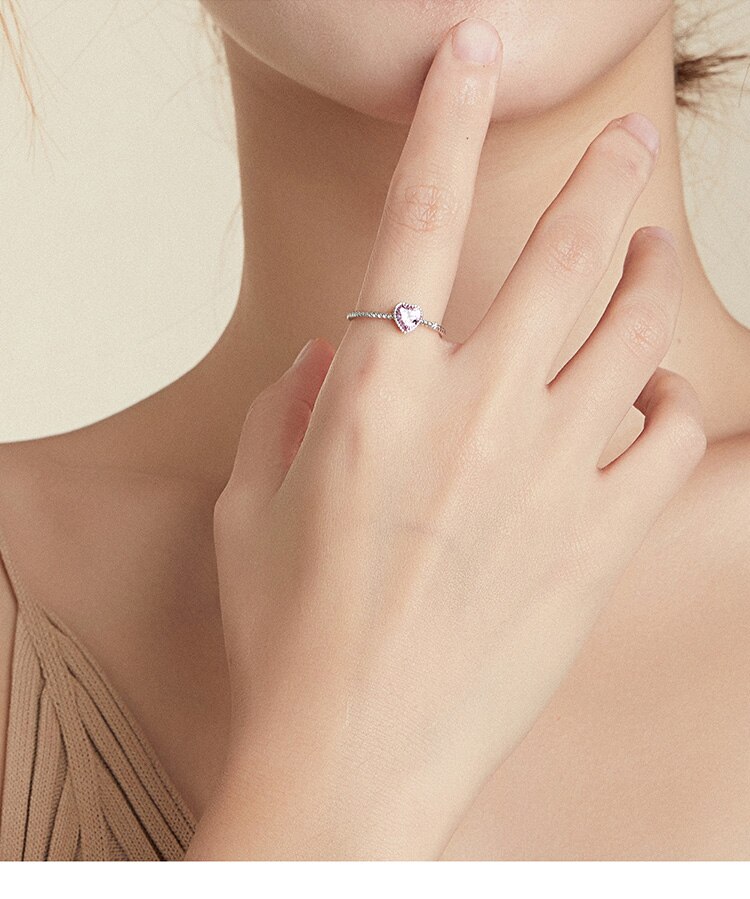 Victoria's Vogue Real 925 Sterling Silver Pink Love CZ Ring For Fashion Women Cute Fine Jewelry 2021 wedding Accessories Gift