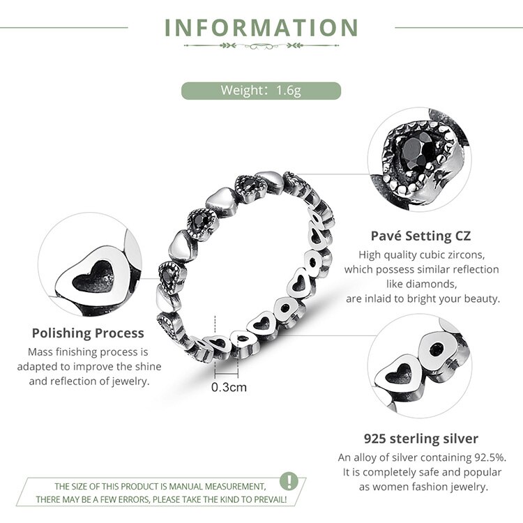 Victoria's Vogue Genuine 925 Sterling Silver Stackable Ring Heart Black CZ Finger Rings for Women Wedding Anniversary Jewelry Anel Victoria's Vogue Genuine 925 Sterling Silver Stackable Ring Heart Black CZ Finger Rings for Women Wedding Anniversary Jewelry Anel