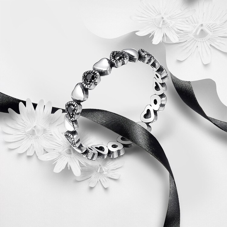 Victoria's Vogue Genuine 925 Sterling Silver Stackable Ring Heart Black CZ Finger Rings for Women Wedding Anniversary Jewelry Anel Victoria's Vogue Genuine 925 Sterling Silver Stackable Ring Heart Black CZ Finger Rings for Women Wedding Anniversary Jewelry Anel