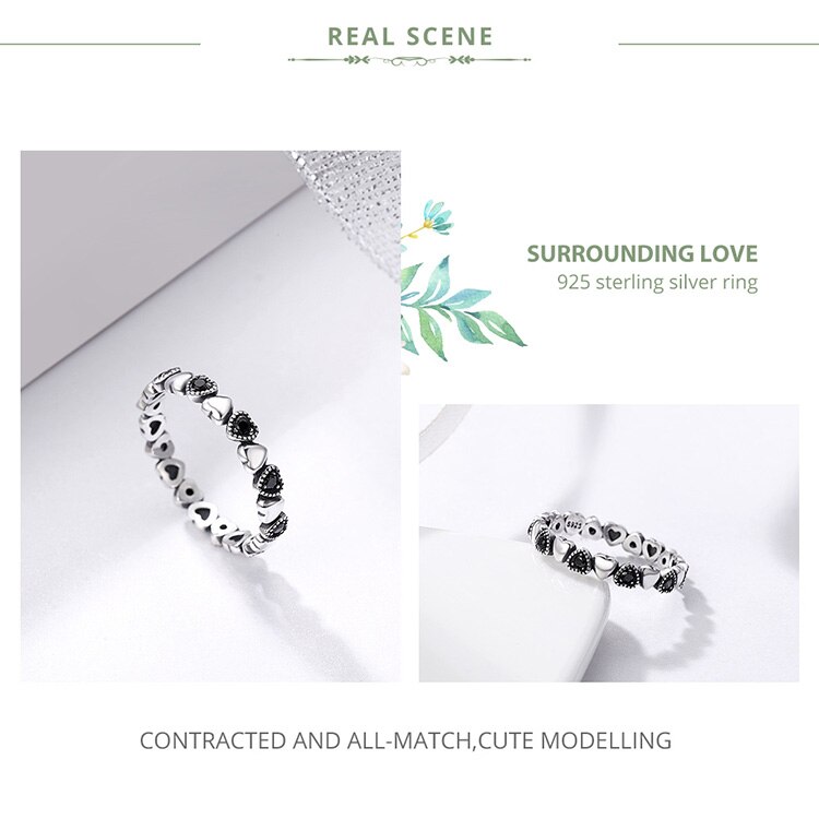 Victoria's Vogue Genuine 925 Sterling Silver Stackable Ring Heart Black CZ Finger Rings for Women Wedding Anniversary Jewelry Anel Victoria's Vogue Genuine 925 Sterling Silver Stackable Ring Heart Black CZ Finger Rings for Women Wedding Anniversary Jewelry Anel