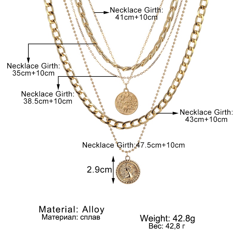 Victoriasvogue Punk Vintage Layered Portrait Coin Pendan Necklace Set Chunky Thick Cuban Link Chains Choker Necklaces For Women Jewlery