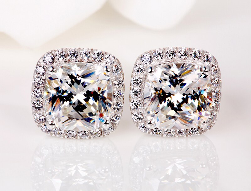 Victoria's Vogue With Certificate Luxury 2.0ct Zirconia Diamond Earrings Fine Jewelry 925 Silver Fashion Double Stud Earrings For Women