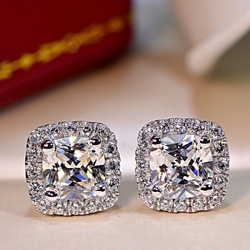 Victoria's Vogue With Certificate Luxury 2.0ct Zirconia Diamond Earrings Fine Jewelry 925 Silver Fashion Double Stud Earrings For Women