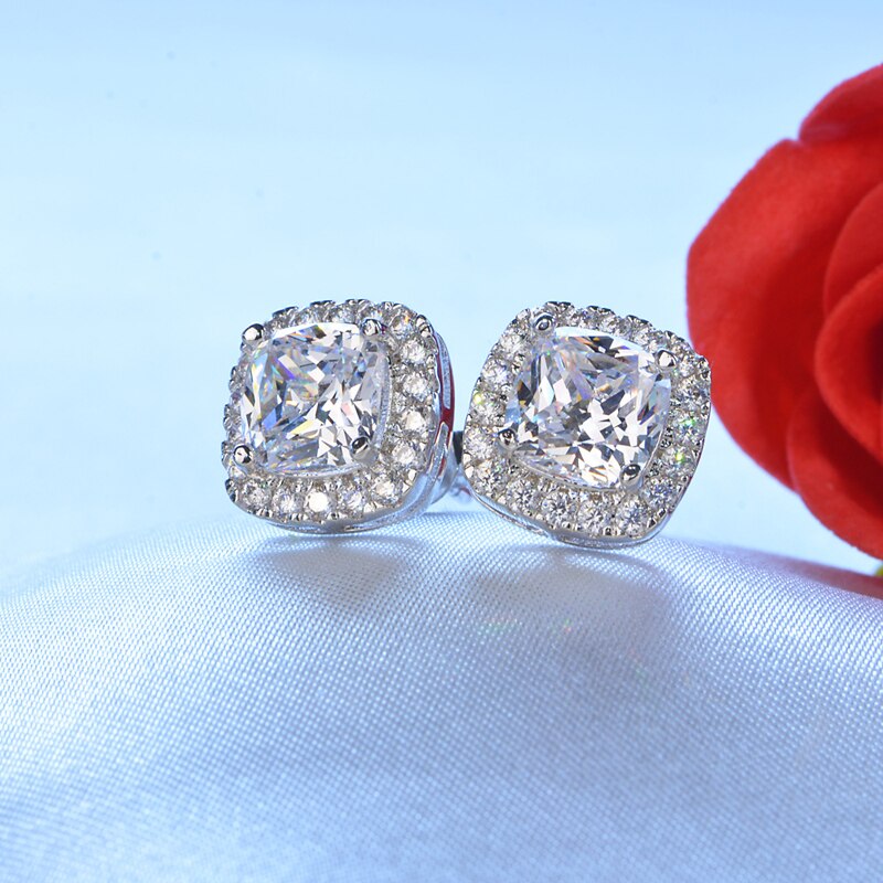 Victoria's Vogue With Certificate Luxury 2.0ct Zirconia Diamond Earrings Fine Jewelry 925 Silver Fashion Double Stud Earrings For Women