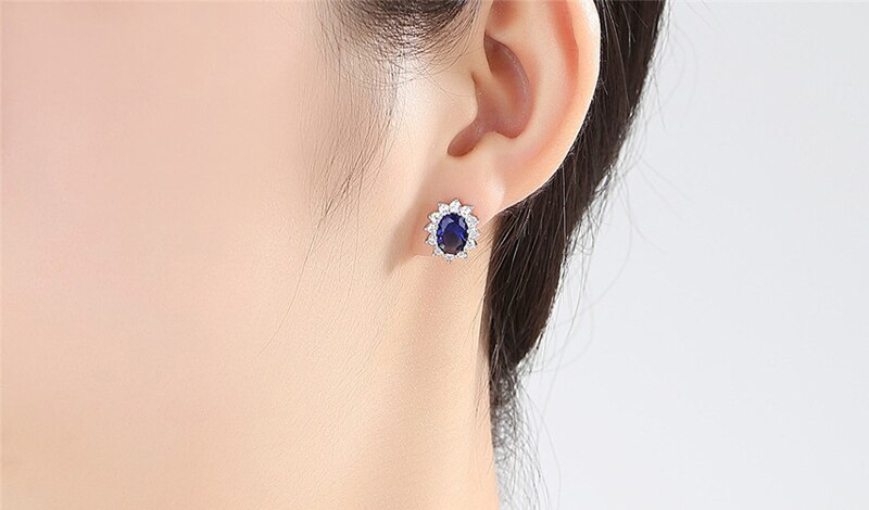 Victoria's Vogue Luxury Lab Sapphire Earrings Original 925 Sterling Silver Jewelry With Blue Zirconia Gemstone Stud Earrings For Women