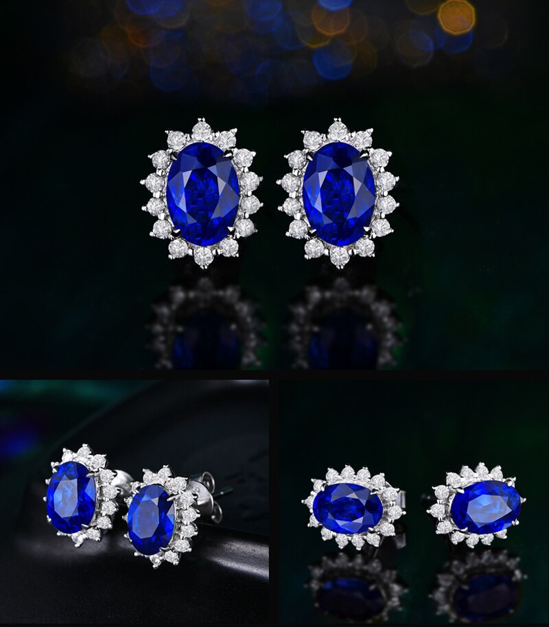 Victoria's Vogue Luxury Lab Sapphire Earrings Original 925 Sterling Silver Jewelry With Blue Zirconia Gemstone Stud Earrings For Women Victoria's Vogue Luxury Lab Sapphire Earrings Original 925 Sterling Silver Jewelry With Blue Zirconia Gemstone Stud Earrings For Women