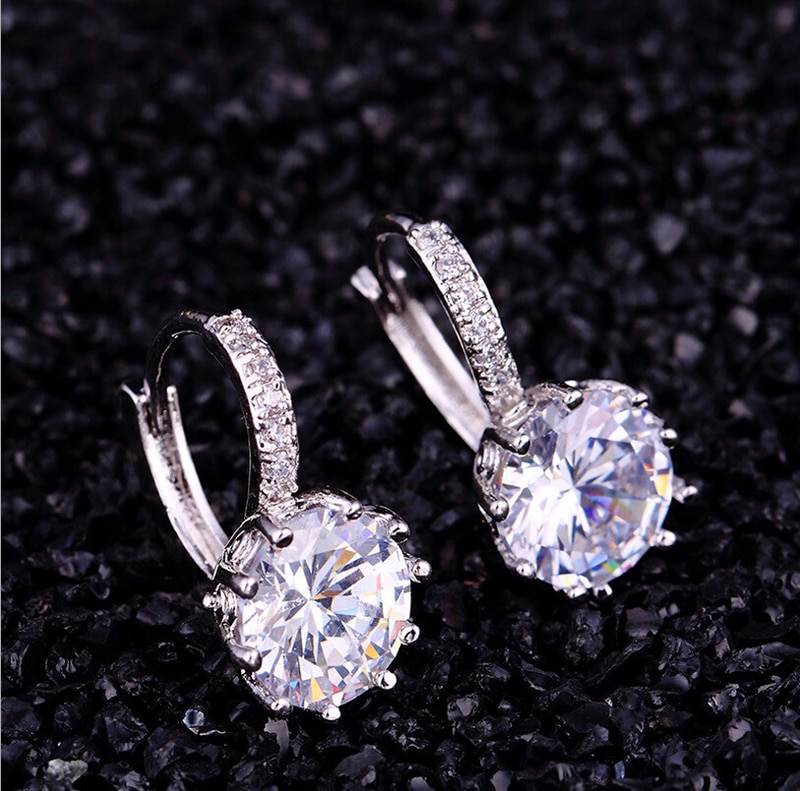 Victoria's Vogue Fashion Round 2.0ct Lab Diamond Zircon Drop Earrings For Women Wholesale Jewelry 925 Silver Earrings