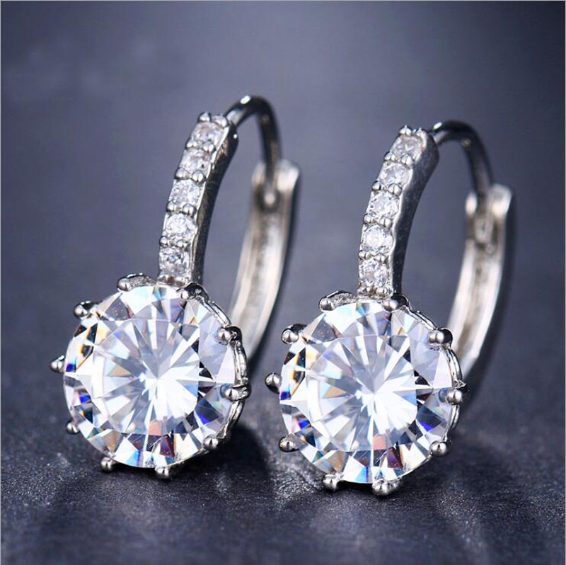 Victoria's Vogue Fashion Round 2.0ct Lab Diamond Zircon Drop Earrings For Women Wholesale Jewelry 925 Silver Earrings